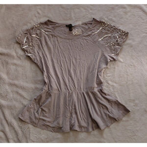 Victoria's Secret Embellished Short Sleeve Peplum Top Grey Mauve Size Small NWOT